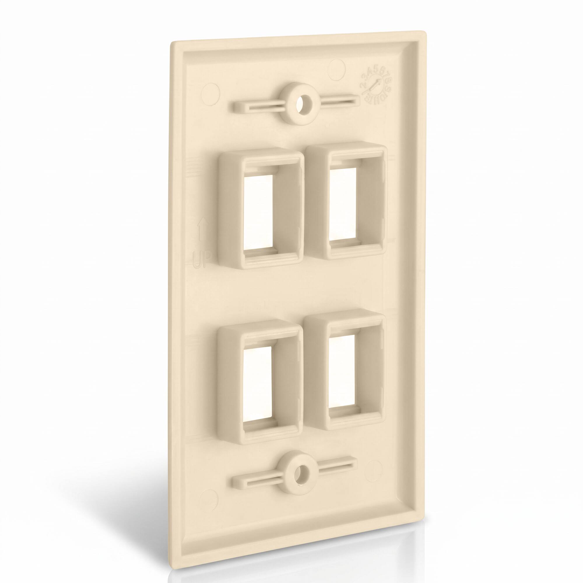 Angle. Cmple.com - 4 Port Keystone Wall Plate Ivory Single Gang for RJ45 Ethernet HDMI Coax & Audio - Ivory.