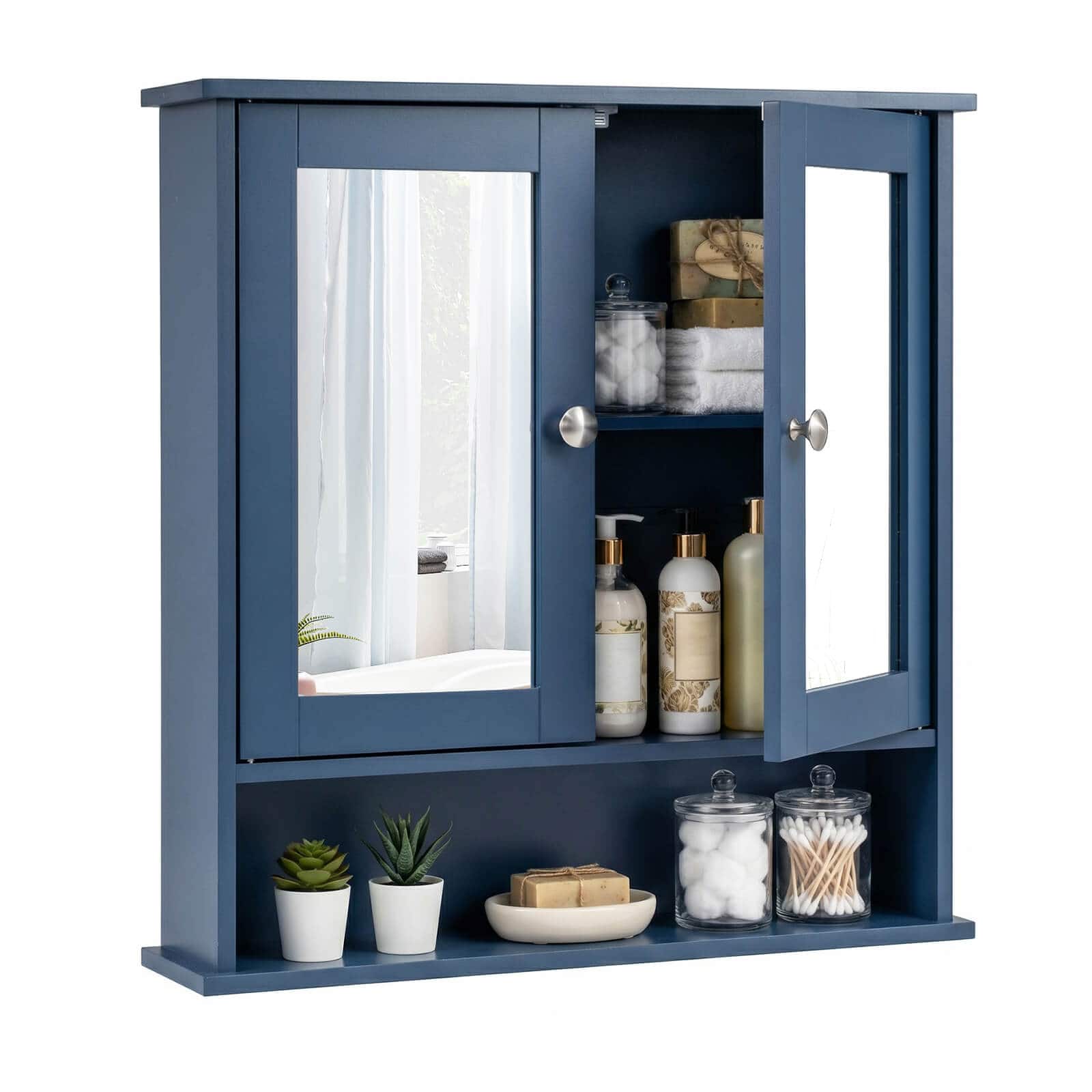 Costway - Wall Mount Mirror Cabinet, Medicine Cabinet Organizer for Bathroom - Blue price history on PriceWatchPro