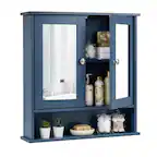 Front. Costway - Costway Wall Mount Mirror Cabinet, Medicine Cabinet Organizer for Bathroom, Blue - Blue.