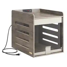 Songmics Home - Modern Dog Crate Furniture with Charging Station, Small Kennel Indoor with Flip-up Hidden Acrylic Door - Heather Greige