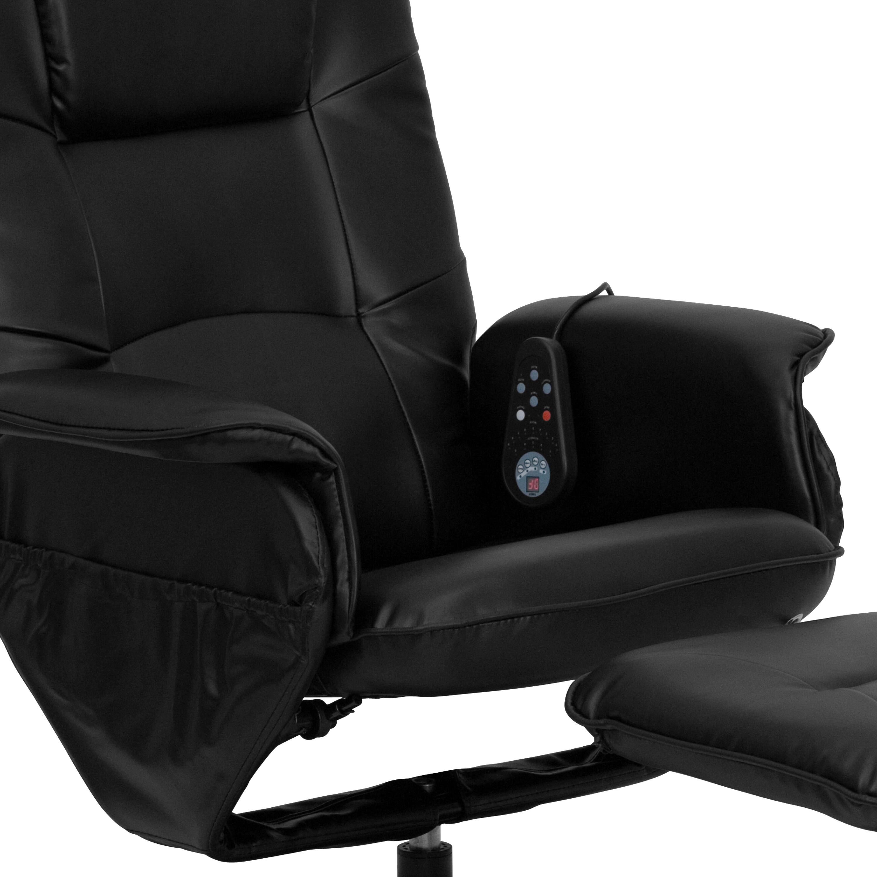 Alt View 8. Emma + Oliver - Massaging Multi-Position Recliner with Deep Side Pockets and Ottoman with Wrapped Base - Black.