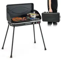 Costway - 2-in-1 Propane Grill 2 Burner Camping Gas Stove Portable with Removable Leg Black - Black - Angle_Zoom