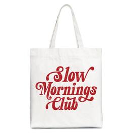 OrnamentallyYou - Slow Mornings Club Canvas Tote Bag, Cozy Vintage Aesthetic Gift Shopper - White