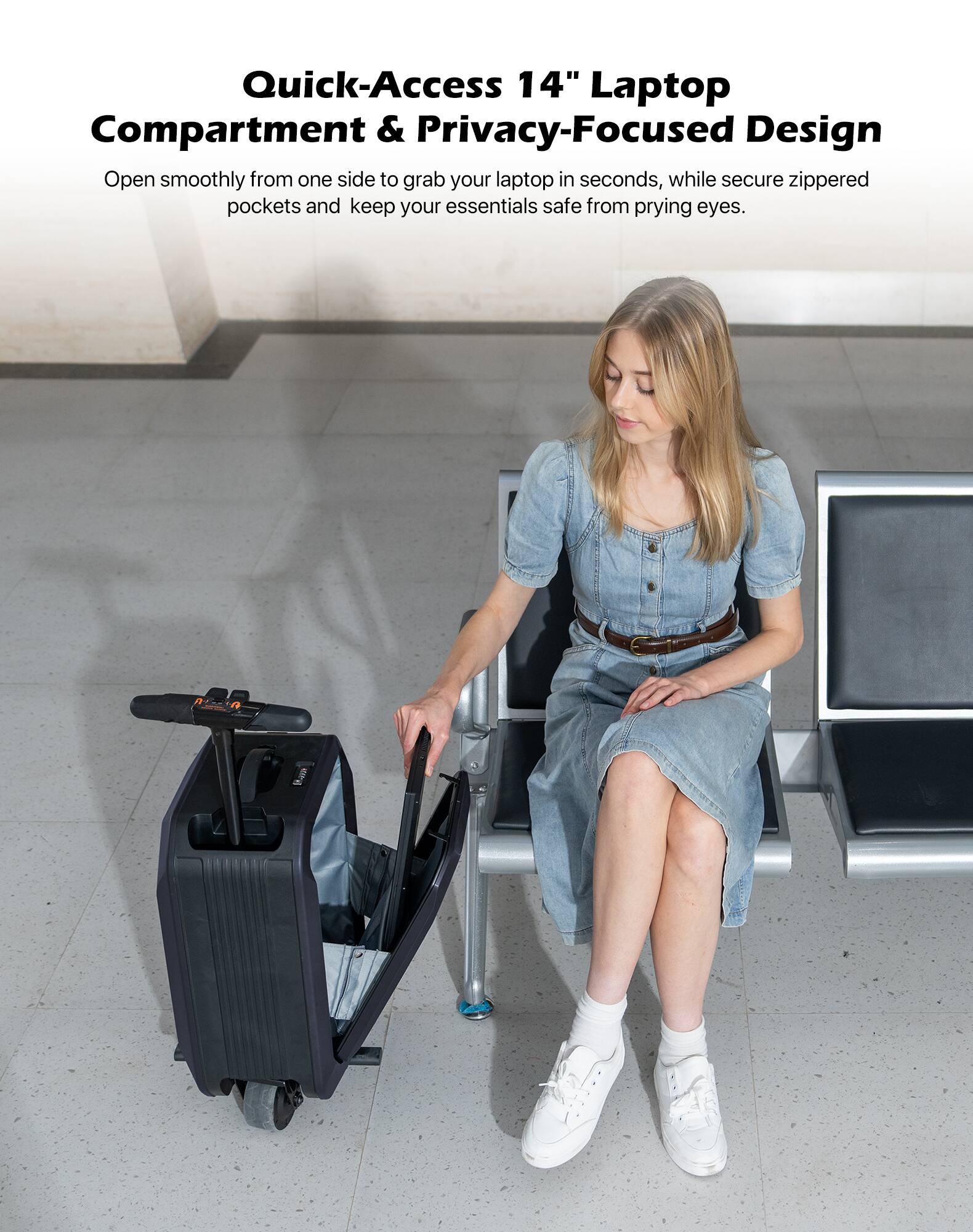 Quick-Access 14" Laptop Compartment & Privacy-Focused Design

Open smoothly from one side to grab your laptop in seconds, while secure zippered pockets and keep your essentials safe from prying eyes.