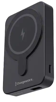 Front. Chargeworx - 5000 mAh MagSafe Power Bank with Credit Card Holder - Black.