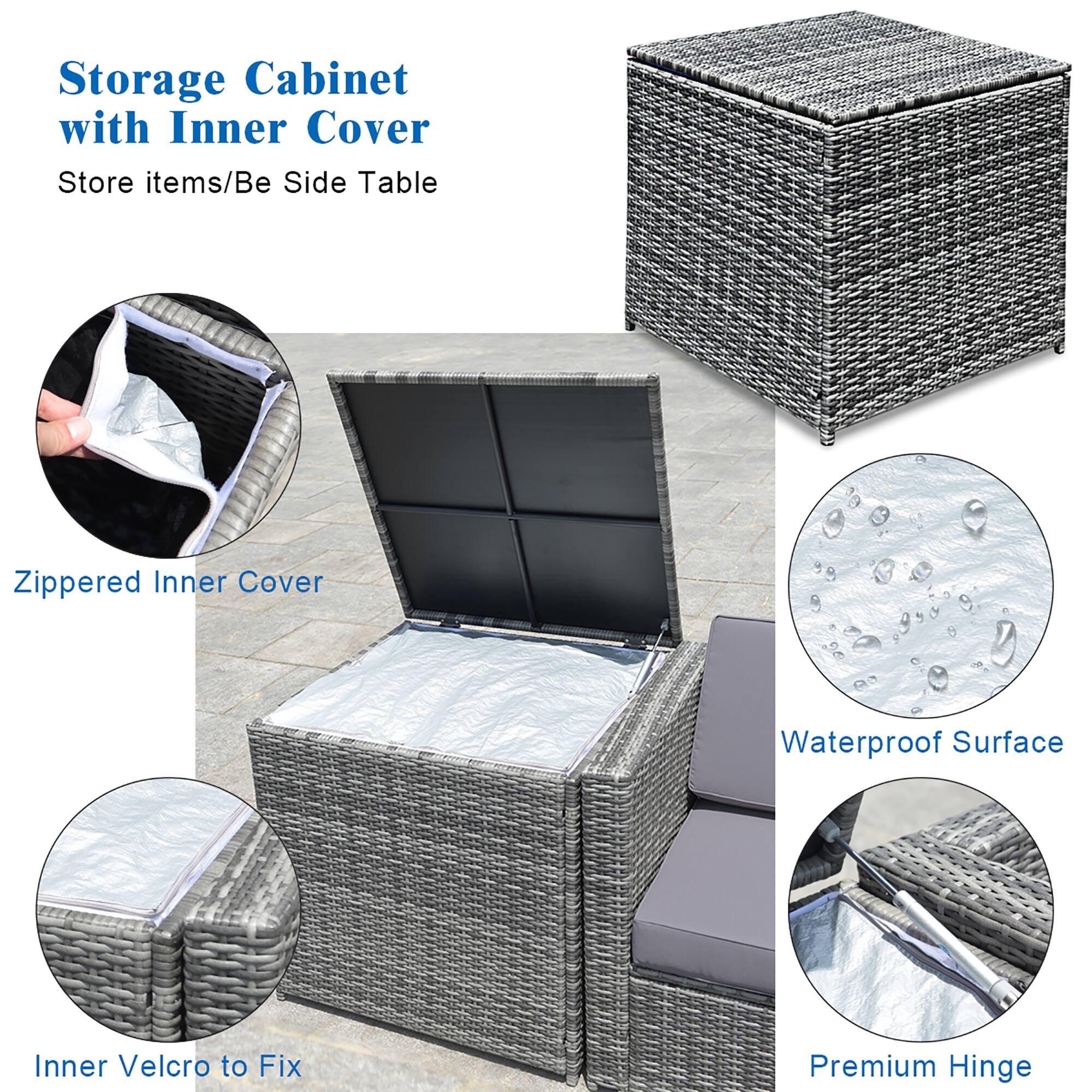 Storage Cabinet with Inner Cover Store items/Be Side Table Zippered Inner Cover Waterproof Surface Inner Velcro to Fix Premium Hinge