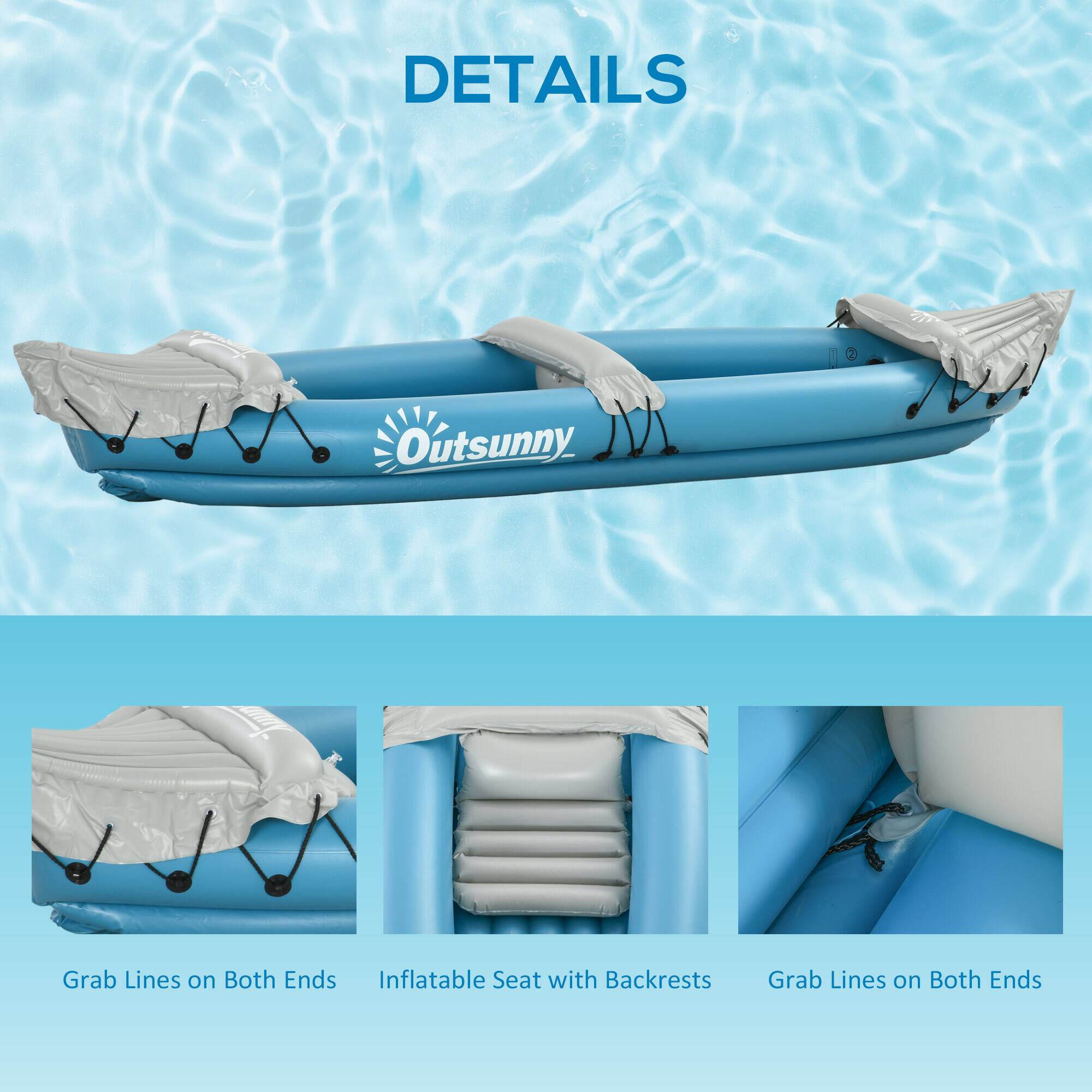 DETAILS

Outsunny Grab Lines on Both Ends Inflatable Seat with Backrests Grab Lines on Both Ends

- Grab Lines on Both Ends
- Inflatable Seat with Backrests
- Grab Lines on Both Ends
