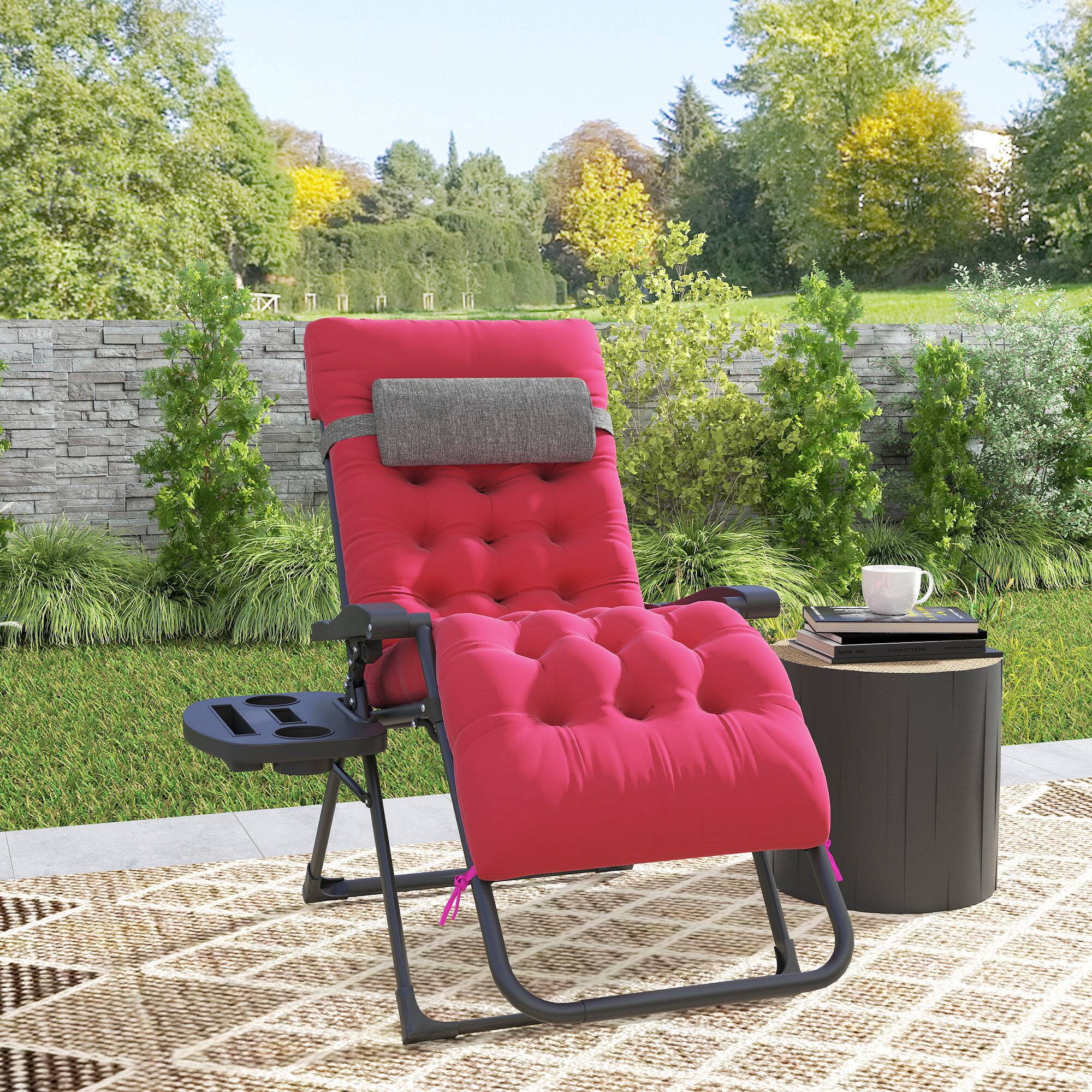 Alt View 7. Outsunny - Zero Gravity Chair, Folding Reclining Lounge Chair with Padded Cushion, Side Tray for Indoor and Outdoor - Red.
