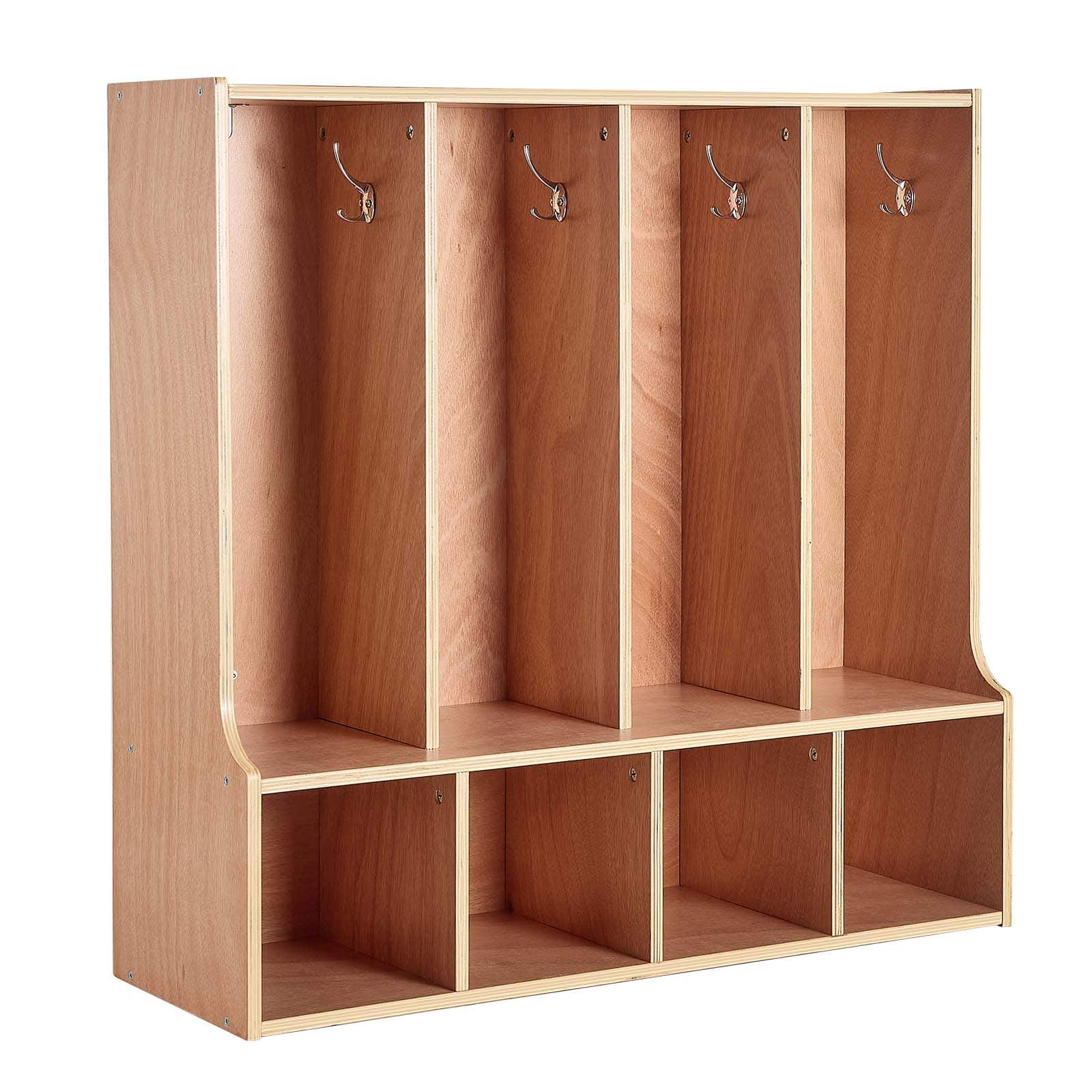 VEVOR - 4-Section Kids Coat Locker,Wooden Toddler Cubby Storage Organizer with 8 Hooks & Non-Slip Mat,4 Small Open Storage Boxes - Natural Wood