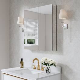 WELLFOR - Combo 28 in. W x 30 in. H Rectangular Recess/Surface Mount Frameless Medicine Cabinet with Mirror, Soft Close Door - Silver
