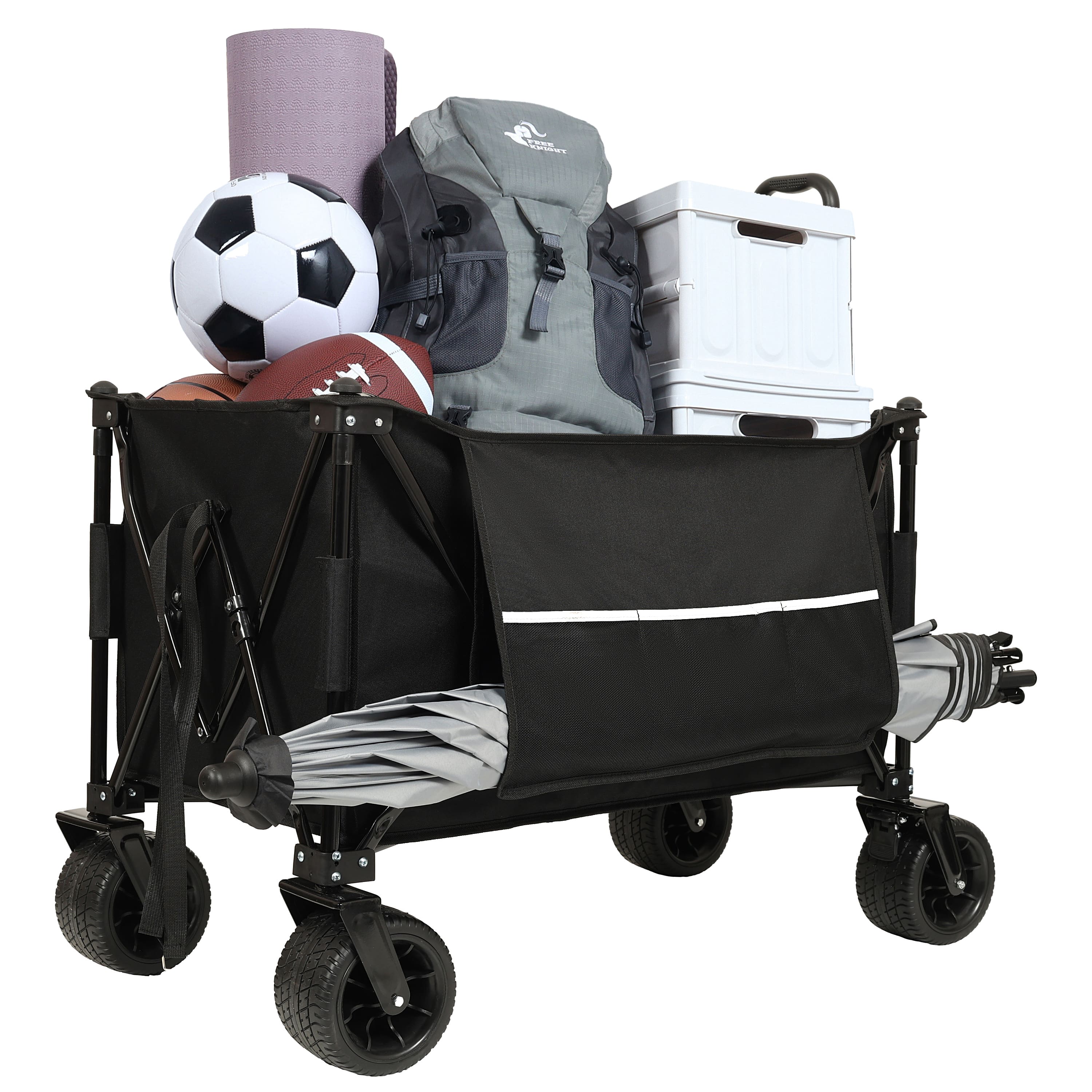 Ecooso - Collapsible Wagon with Canopy, Heavy Duty Folding Utility Cart, 480 lb Capacity, All-Terrain Wheels, Side Pocket, Brakes - Black
