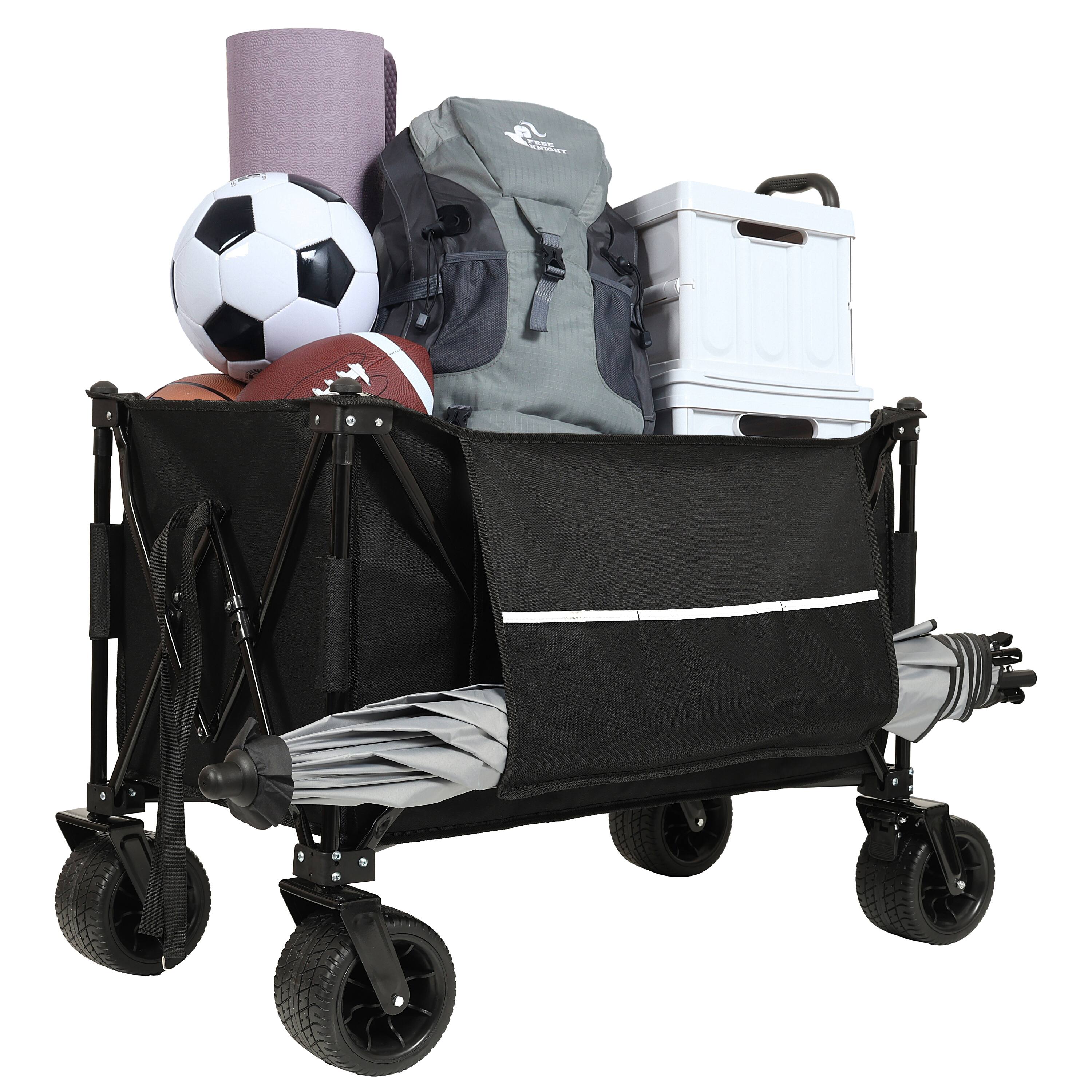 Front. Ecooso - Collapsible Wagon with Canopy, Heavy Duty Folding Utility Cart, 480 lb Capacity, All-Terrain Wheels, Side Pocket, Brakes - Black.