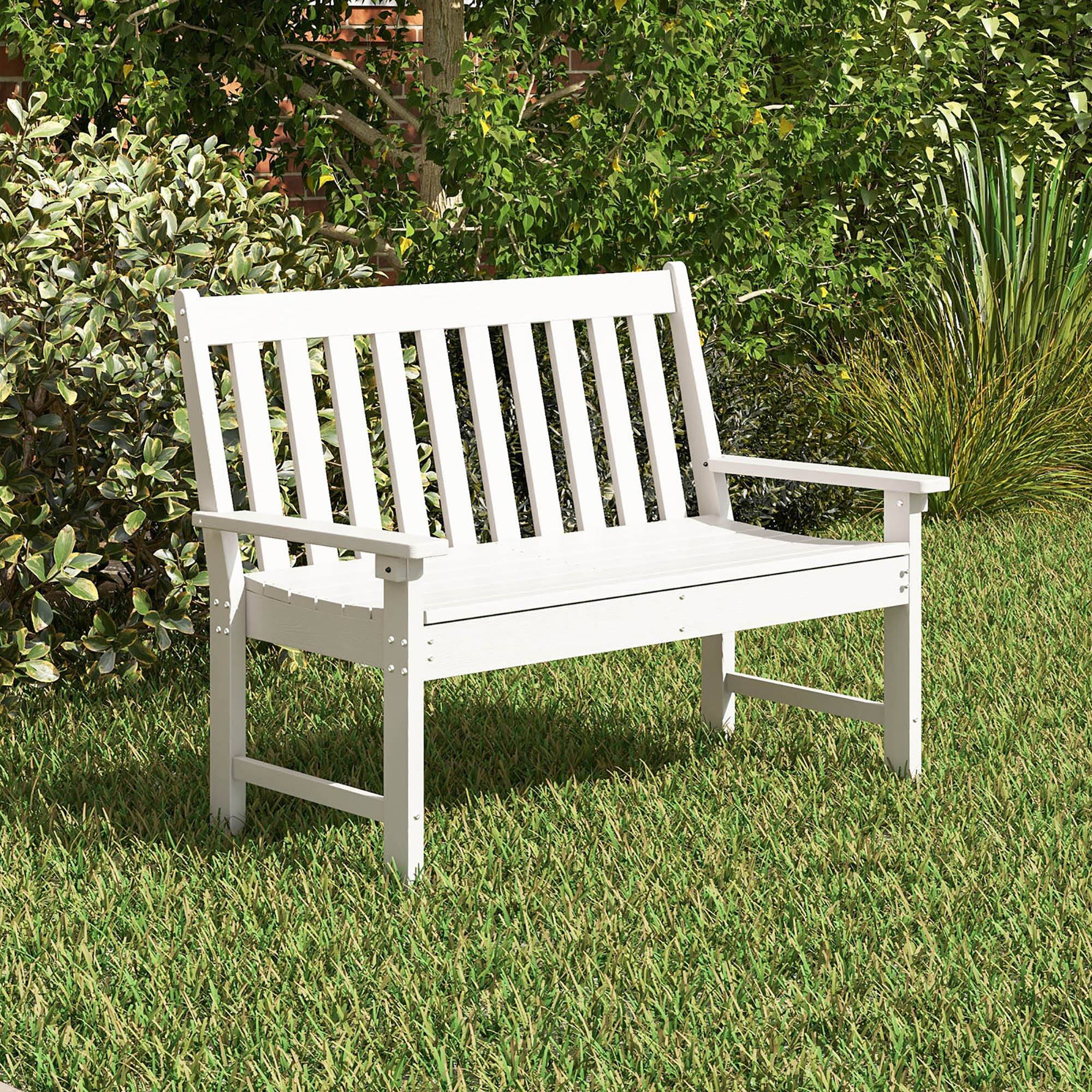Alt View 1. Gymax - Gymax Garden Bench All-Weather HDPE 2-Person Outdoor Bench for Front Porch Backyard White - White.