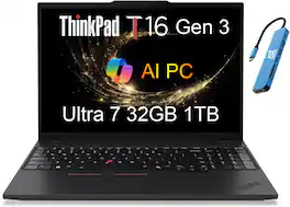 Lenovo - ThinkPad T16 Gen 3 16" WUXGA Laptop - Intel Core Ultra 7 with 32GB DDR5 Memory - 1TB SSD - Thunderbolt 4 - Wind 11Pro - Black