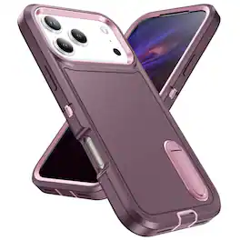 Dteck - Heavy Duty Case for Apple iPhone 17 Pro w/ Foldable Kickstand,Dual-Layer Shockproof Hard PC Soft Silicone Phone Cover - D