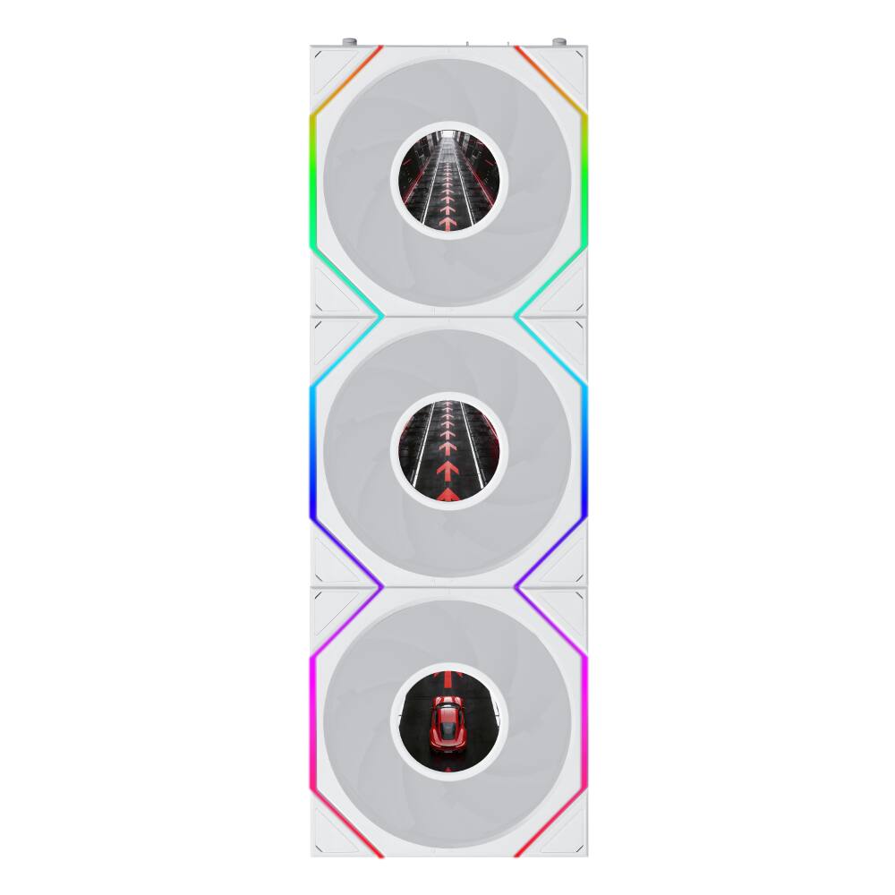 Angle. Lian Li - UNI FAN TL LCD Flex 120mm Normal Blade (NOT Reverse) ARGB Fan, 3 Pack, Controller Not Included, White (12TLLCD1F3W) - White.