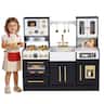 Gymax - Wooden Kitchen Playset w/Realistic Lights & Sounds Stoves Sink Faucet Oven - Black