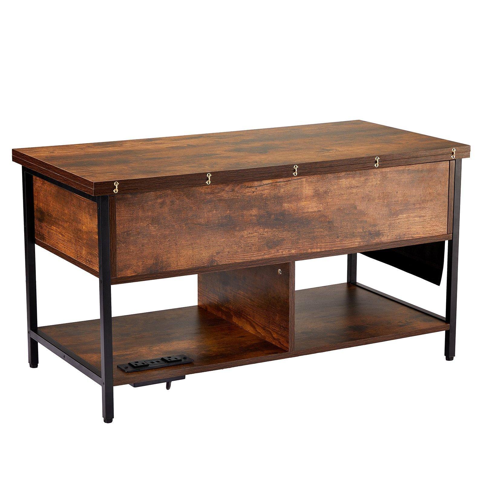 Alt View 10. Glintex - Lift Top Coffee Table with Storage, Flip Top Design, Power Strip & USB, Hidden Compartment and Lighting for Living Room - Brown.