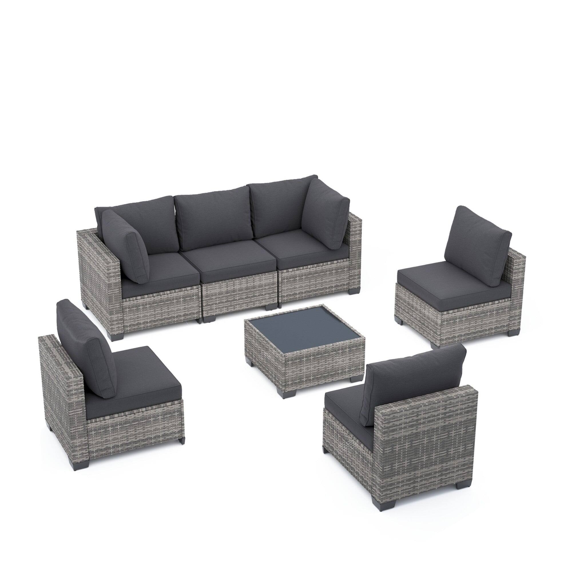 Alt View 5. Boyel Living - 7 Piece All Weather PE Rattan Patio Conversation Set Gray for Backyard Poolside - Gray.