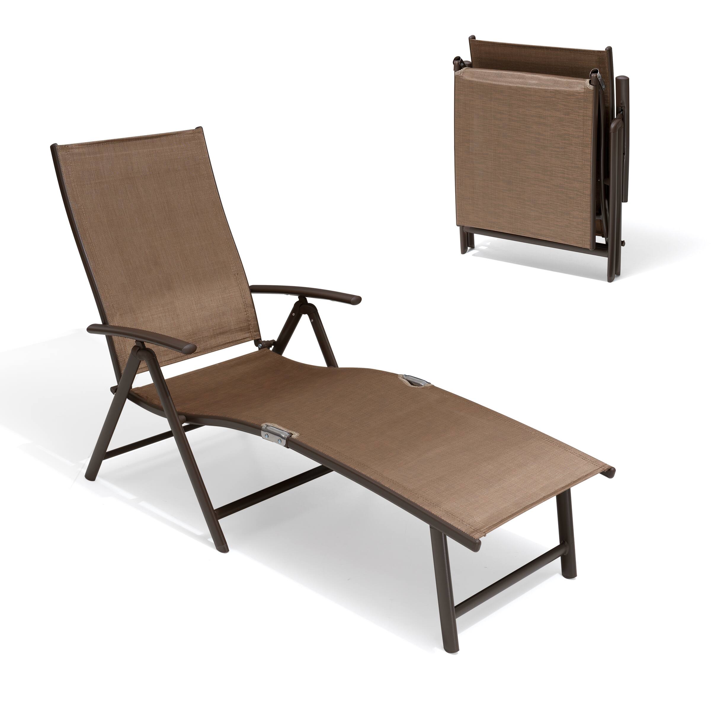 Angle. Crestlive Products - Crestlive Products Outdoor Aluminum Folding Adjustable Chaise Lounge - Brown.
