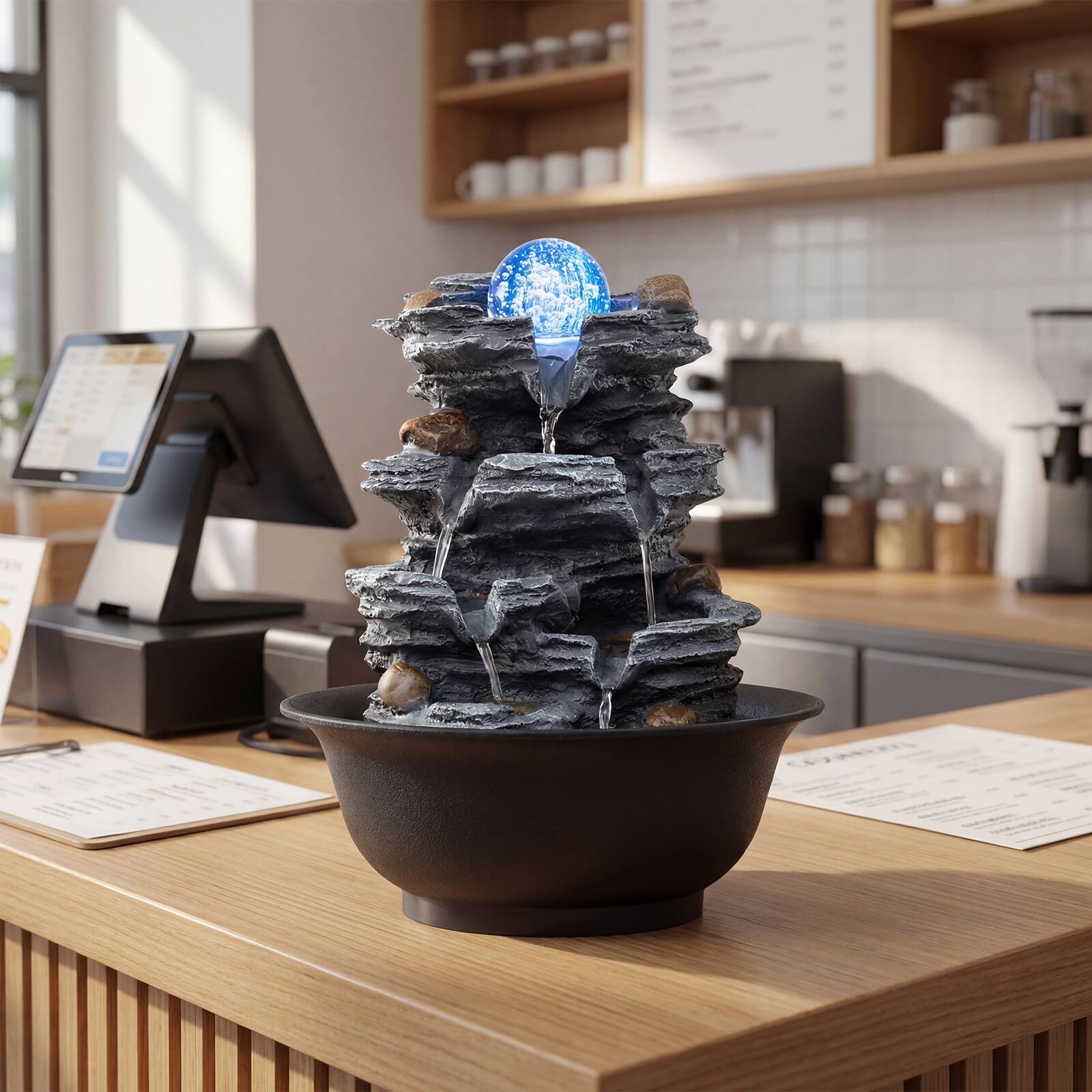 Alt View 3. Gymax - Gymax Tabletop Water Fountain w/Rolling Crystal Ball Color-Changing LED Light Pump - Black.