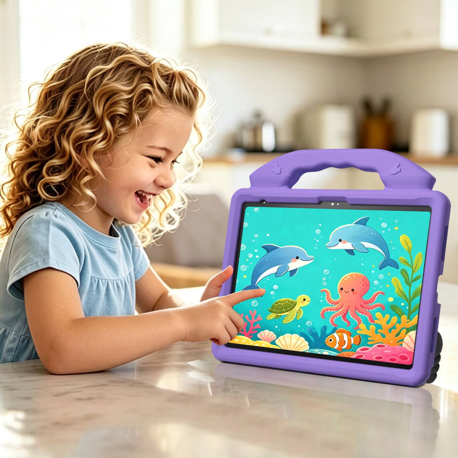 Alt View 2. UUCOVER - Kids Case for iPad (A16) 11-inch 2025 / iPad 10th Gen 2022 Cute Shockproof EVA Handle Stand Anti-Slip Protective Cover - Lightpurple.