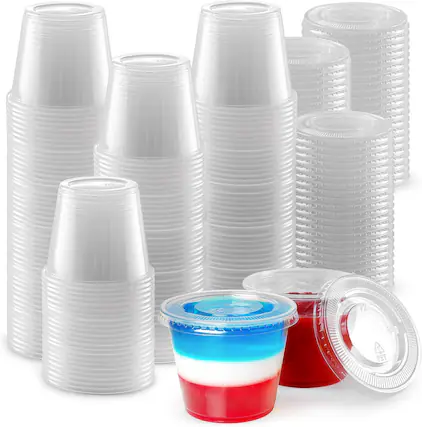Front. Zulay Kitchen - Zulay Kitchen 5.5 Ounce, 100 Cups Clear Shot Cups with Lids by Simple Craft - Clear.
