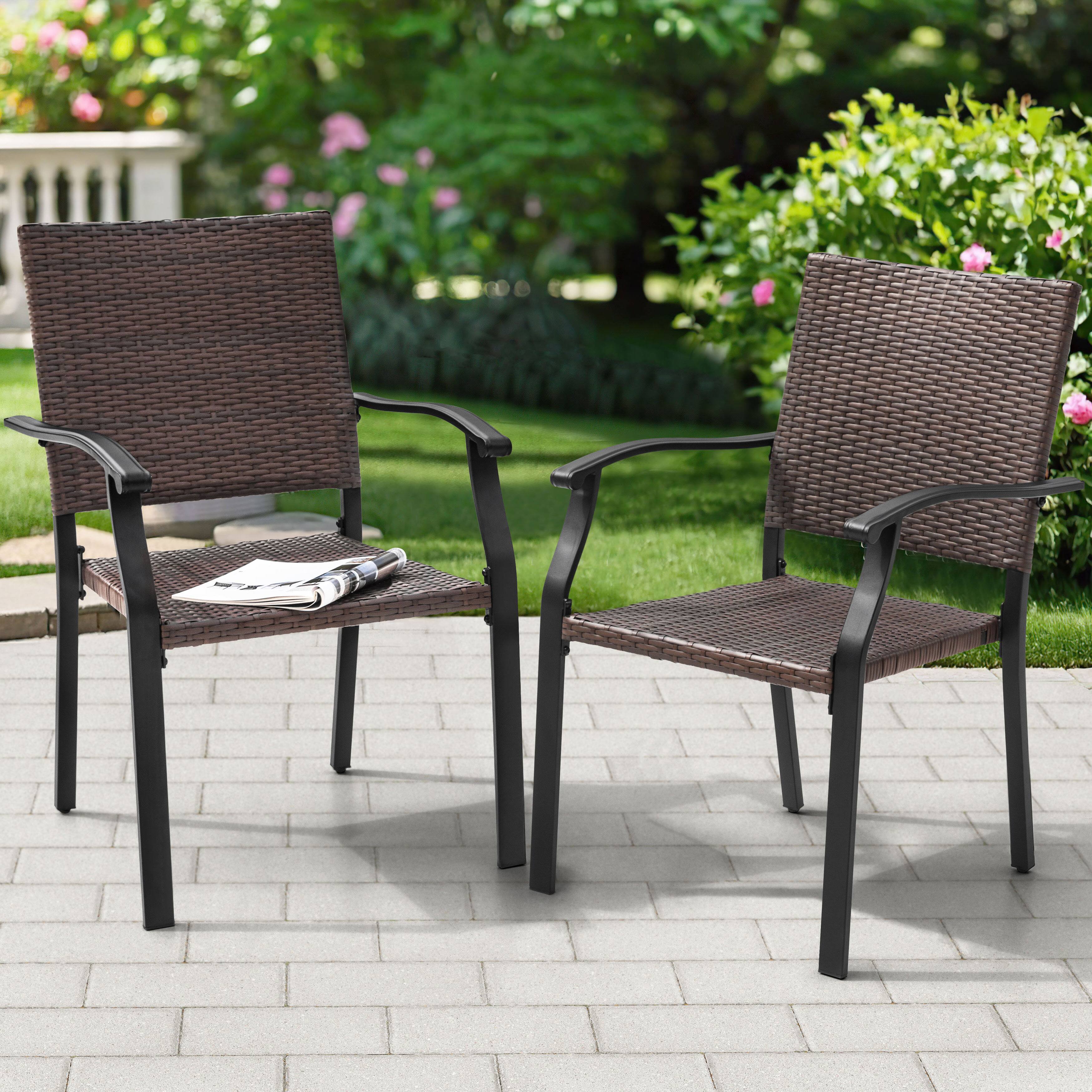 Alt View 7. Nuu Garden - Outdoor Patio Iron Dining Chairs, All-Weather Wicker Material - black.