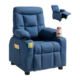 VEVOR - Kids Reclining Chair, Toddler Recliner with Cup Holders and Pockets, 107° to 126° Adjustable Backrest - Blue