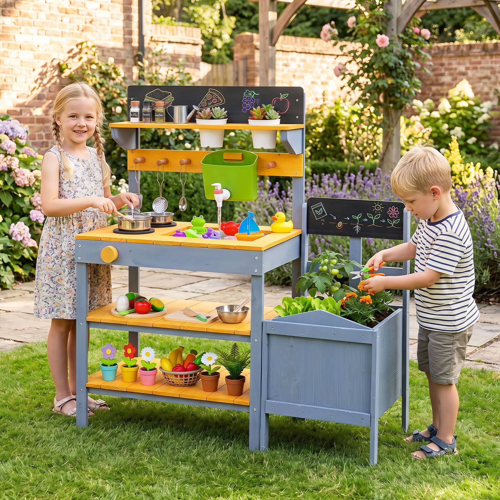 Alt View 1. Gymax - Gymax Mud Kitchen Set for Kids w/ Running Water Reservoir Sink Kitchen Utensils - Yellow.