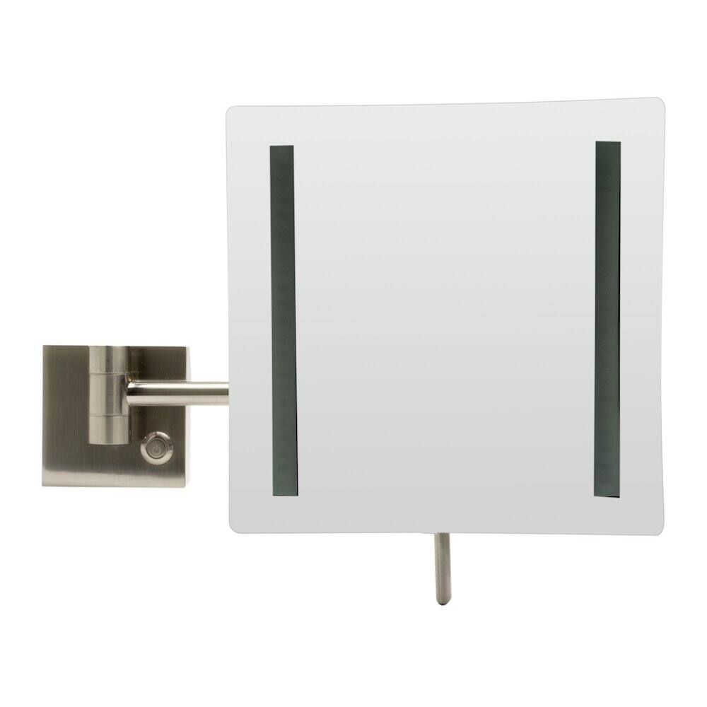 Back. Alfi - Brushed Nickel Wall Mount Square 8" 5x Magnifying Cosmetic Mirror with Light - Silver.