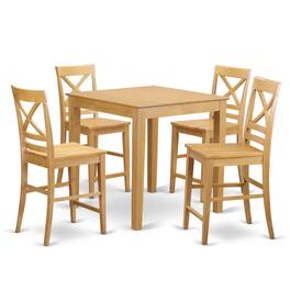 East West Furniture - 5 PC counter height Dining set - counter height Table and 4 counter height stool - Oak