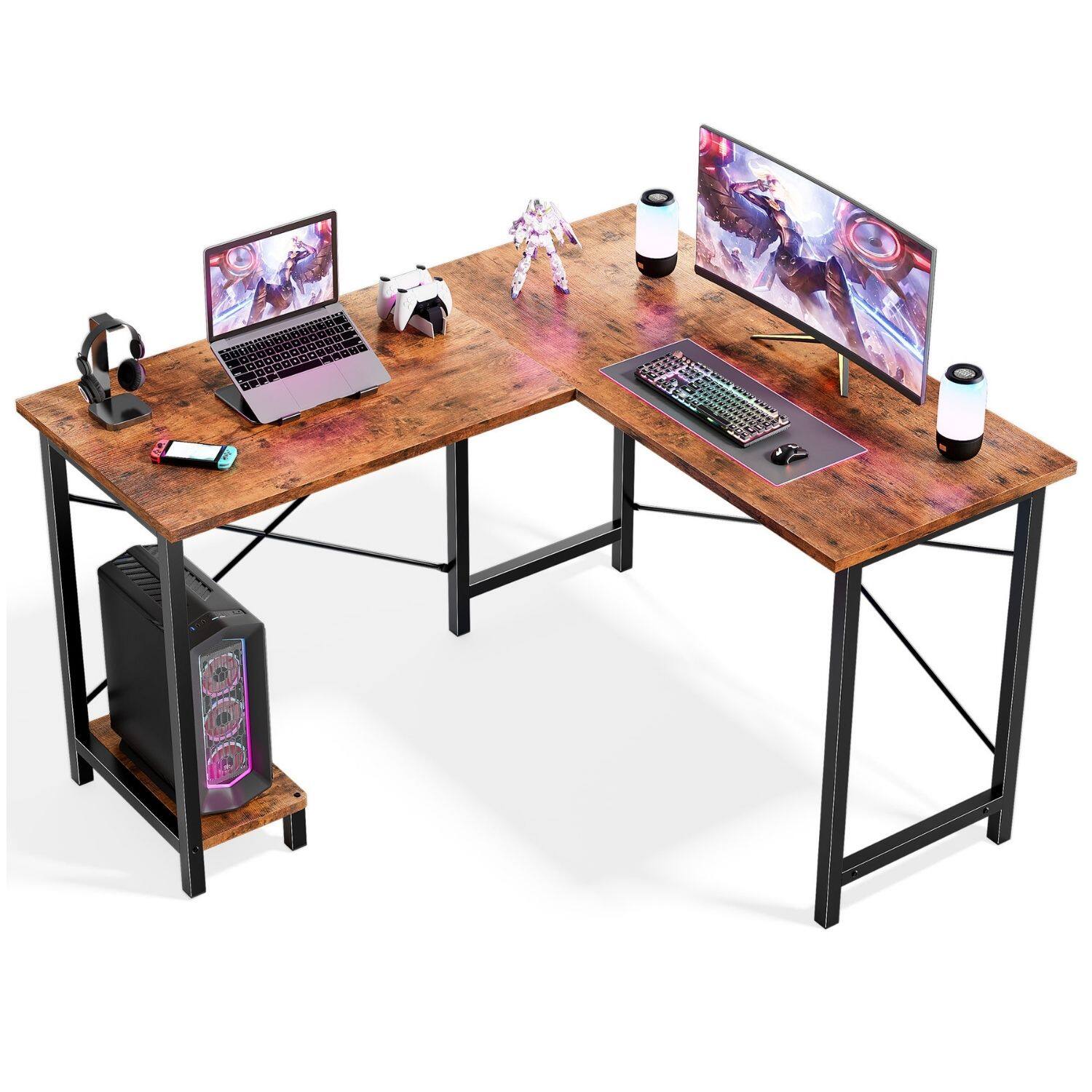 Alt View 2. Bestier - 49in L Shaped Desk, Computer Desk Corner Desks Gaming Desk PC Table for Home Office Workstation - Brown.