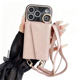Dteck - Crossbody Wallet Case for Apple iPhone 17 Pro Max,with Makeup Mirror and Card Holder,Premium Faux Leather Texture Cover - Rosegold