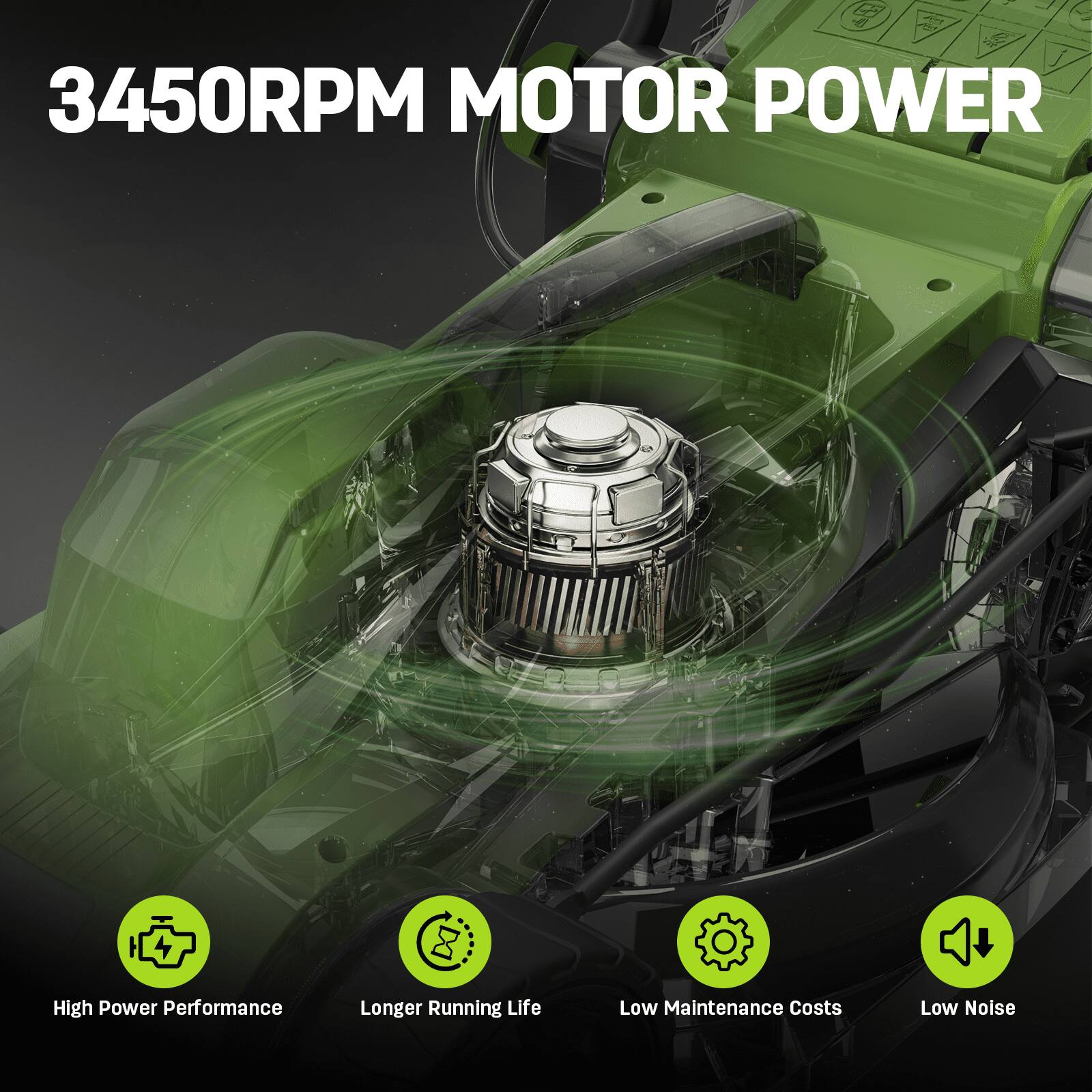 3450RPM MOTOR POWER

- High Power Performance
- Longer Running Life
- Low Maintenance Costs
- Low Noise