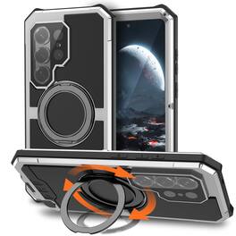 Dteck - Rugged Full Body Case For Samsung Galaxy S26 Ultra Shockproof Magnetic Ring Stand Cover Built-in Screen Lens Protector - Silver