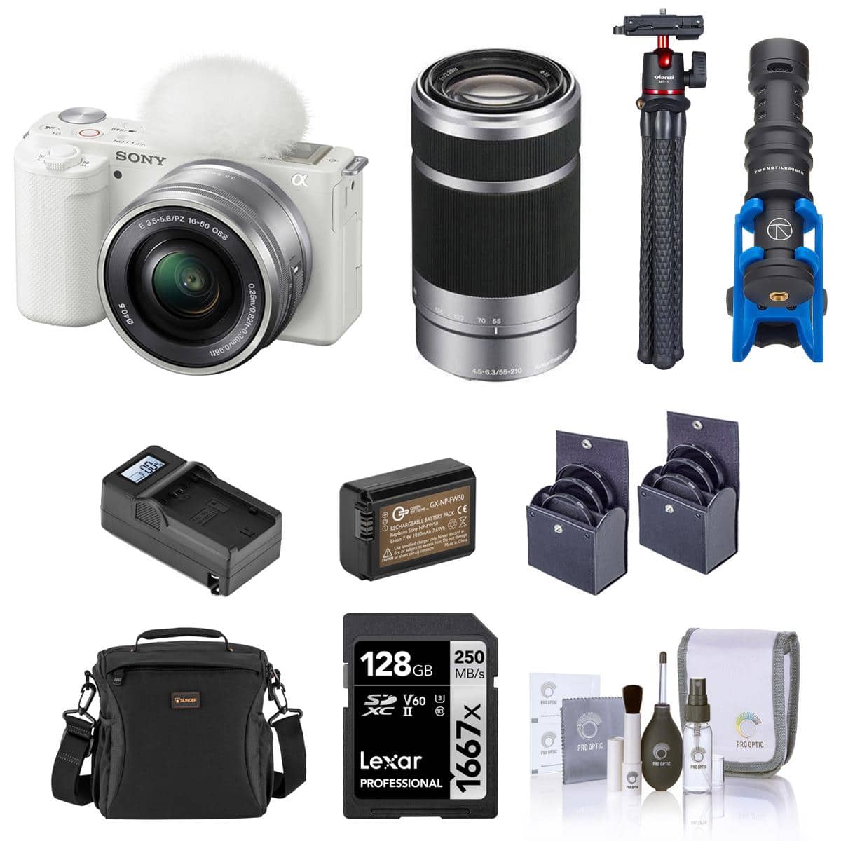 Bundle - Sony - ZV-E10 Mirrorless Vlog Camera with 16-50mm Lens, Black - with 55-210mm Lens, 128GB SD Card, Shoulder Bag,