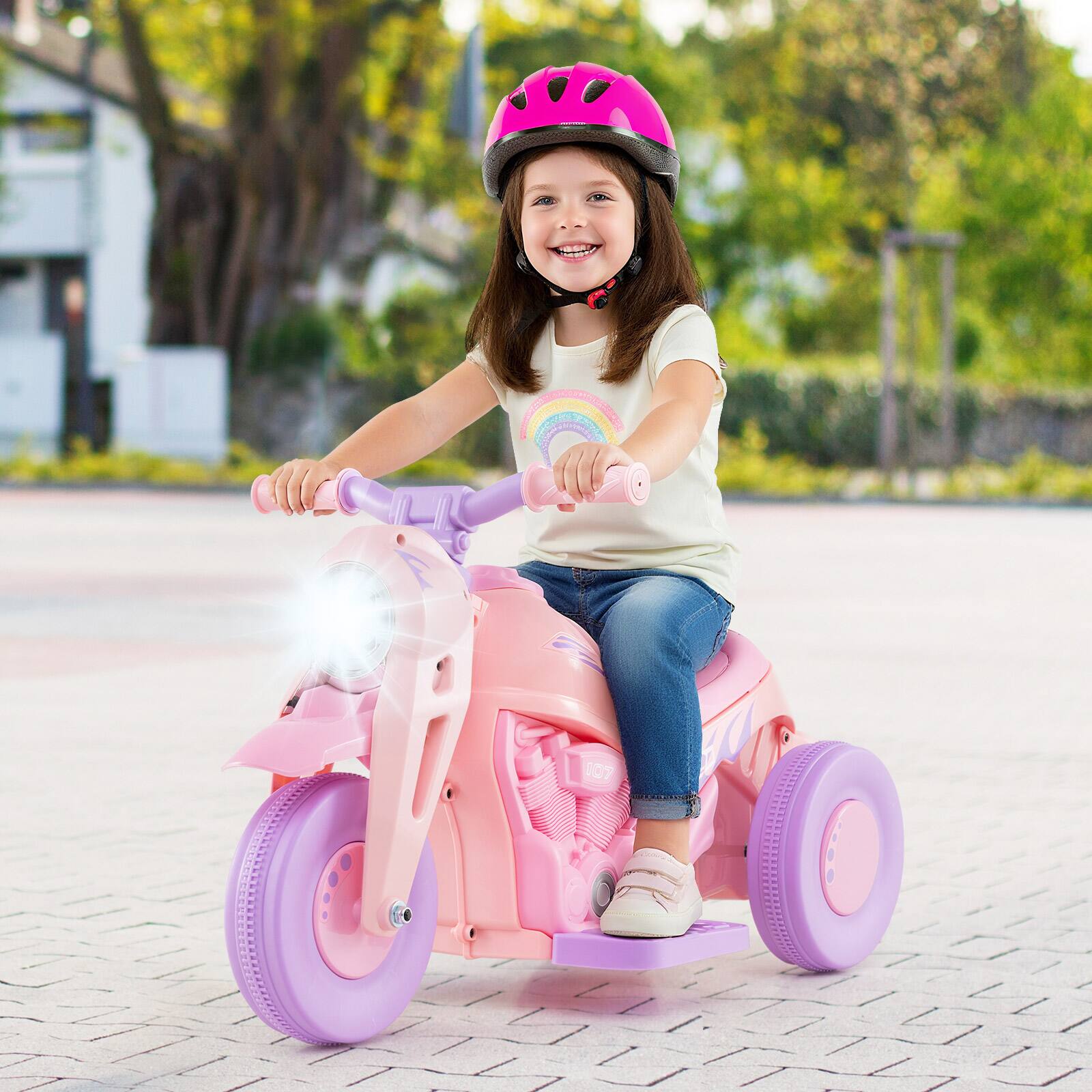 Alt View 1. Gymax - Gymax 6V Kids Bubble Car Electric Ride on Motorcycle w/ Music Button & LED Headlight - Pink, Purple.