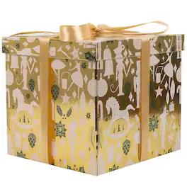Paradigms Interiors - 10" Large Gift Box With Lid And Ribbon White Paper Filler For Birthday Wedding Valentine's Day Mother's Ann - Gold Christmas