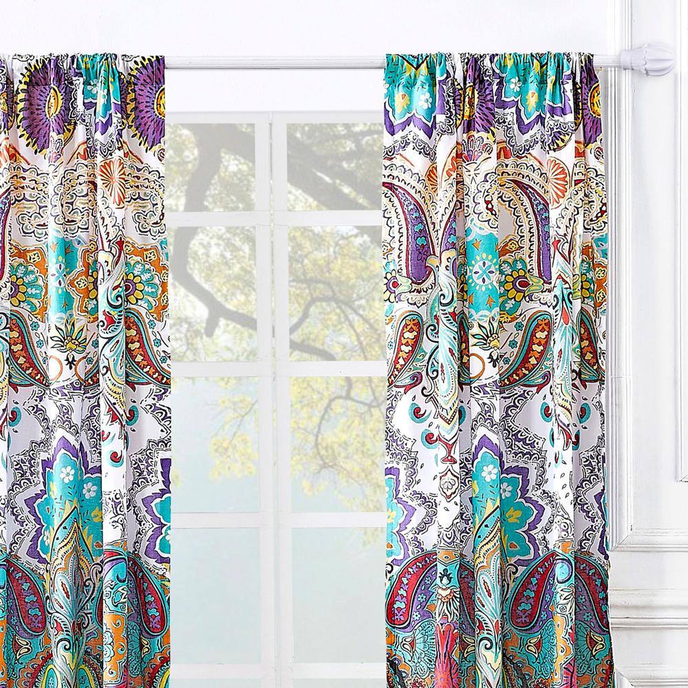 Left. Greenland Home Fashions - Greenland Home Fashions Barefoot Bungalow Nirvana Window Panel Pair - 42x84" Teal - Teal.