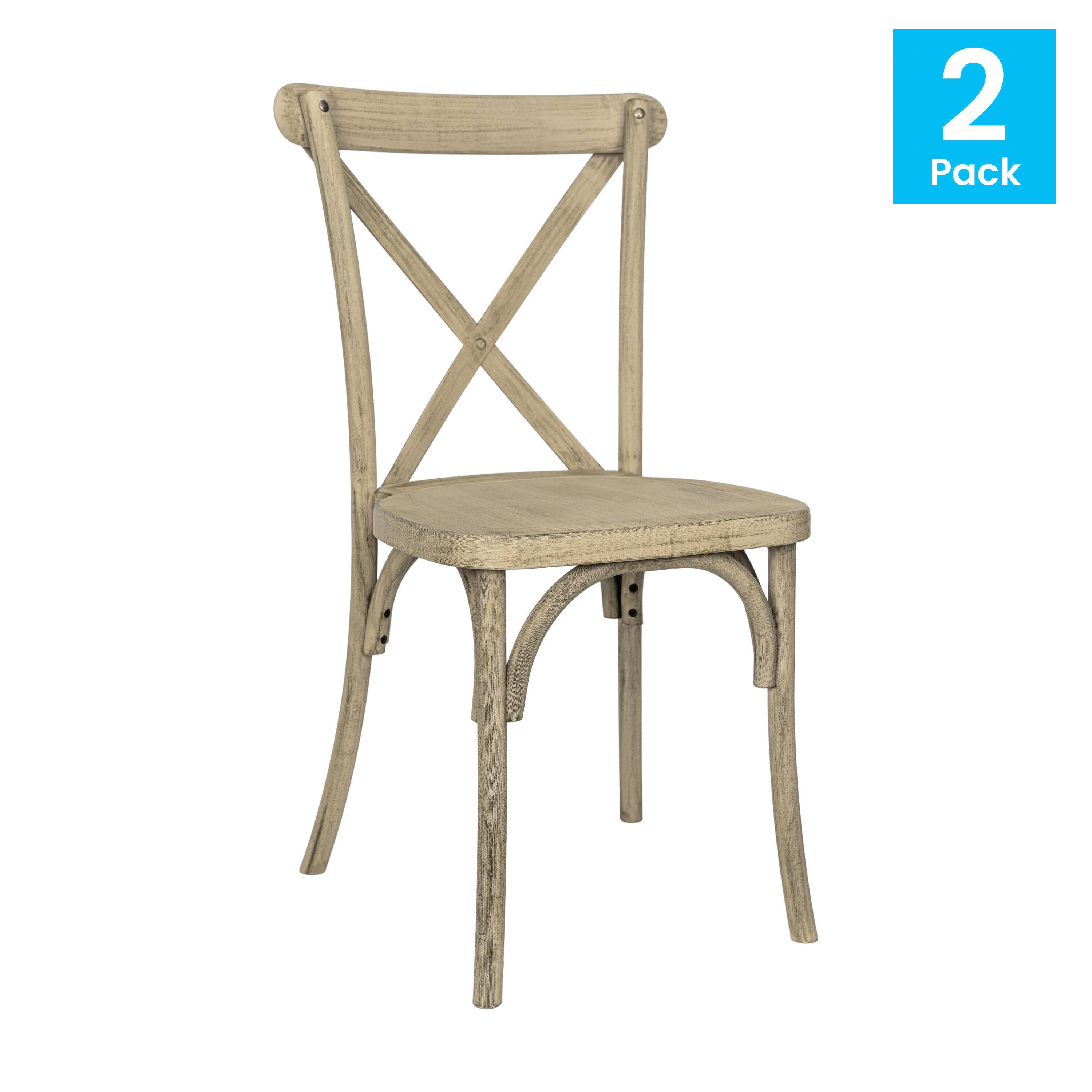 Alt View 2. Emma + Oliver - Hensler Set of 2 Weather-Resistant Wood Look Stackable Resin Cross Back Chairs for Indoor/Outdoor Use - Light Oak.