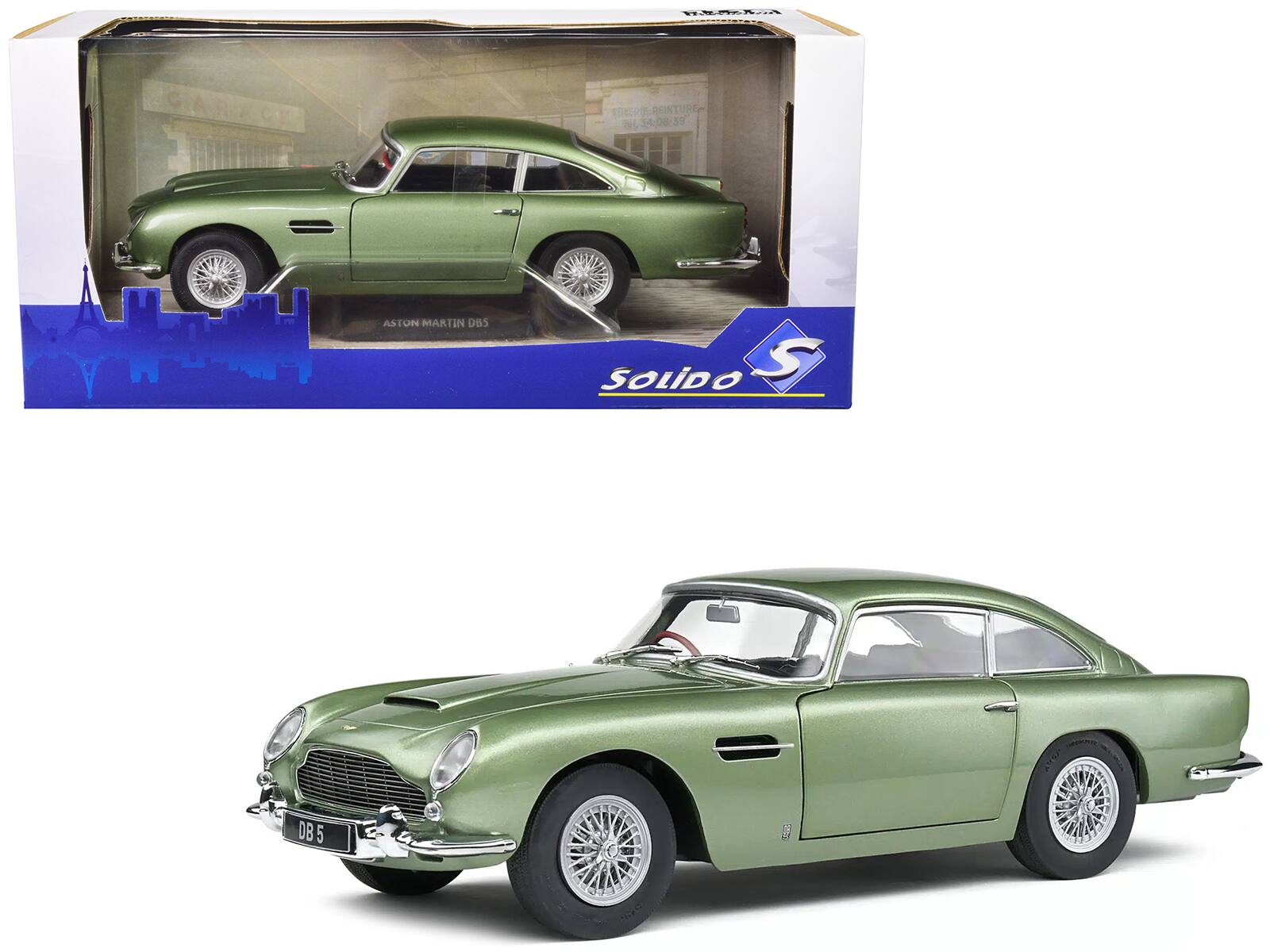 1964 Aston Martin DB5 RHD (Right Hand Drive) Porcelain 1/18 Diecast Model Car by Solido - Green Metallic