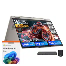 Lenovo - Upgraded - Yoga 7a 2-in-1 16" Touch Laptop,Ryzen AI 7 445,16GB RAM,1TB SSD+1TB Dock,Backlit,Fingerprint,Win 11 Pro - Seashell