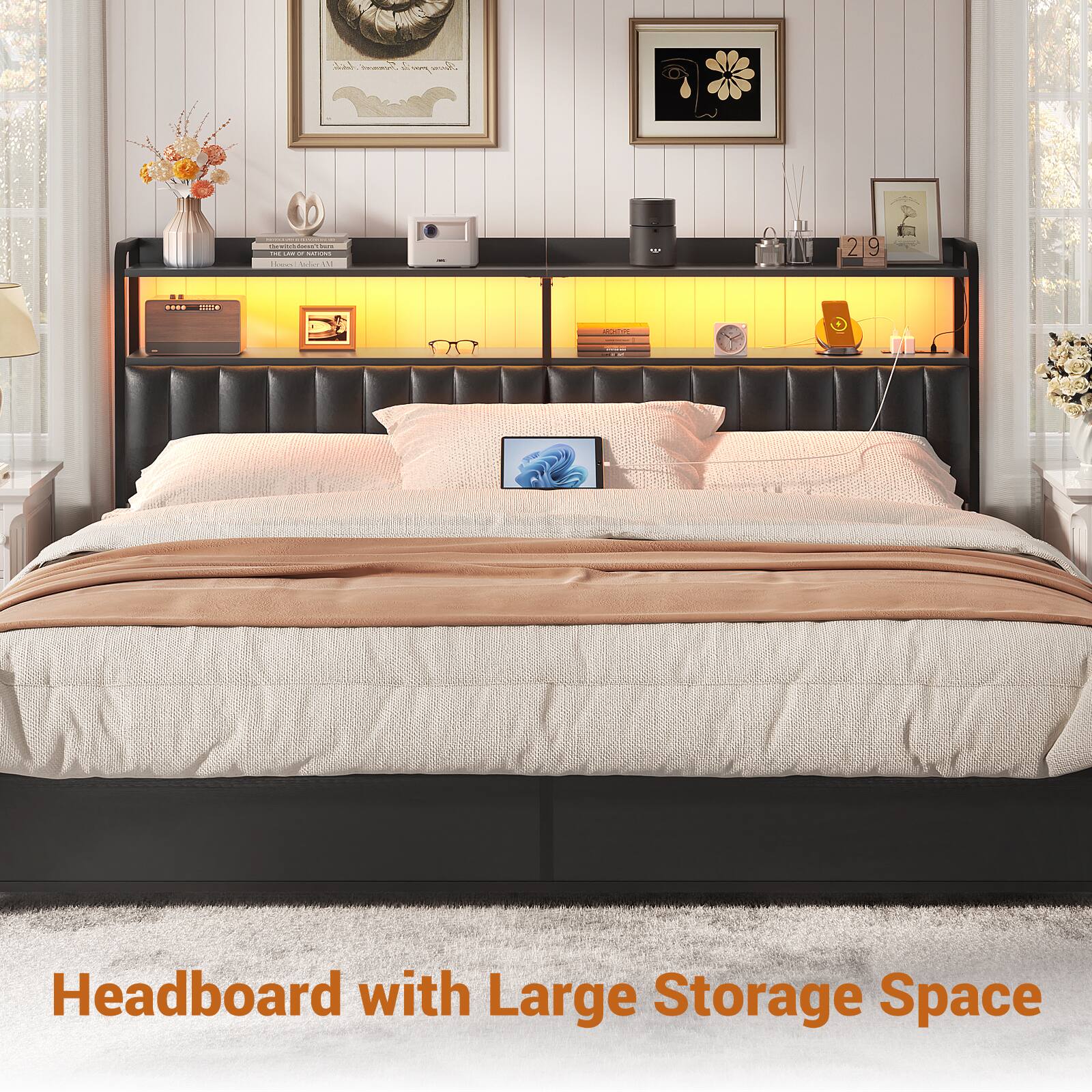 Headboard with Large Storage Space