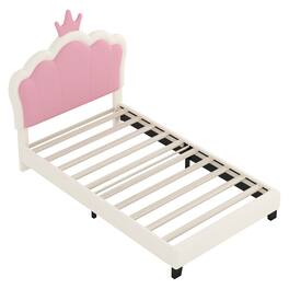 GOODSILO - Twin Size Crown Headboard Upholstered Platform Bed with Headboard and Footboard for Girls Bedroom - Cream