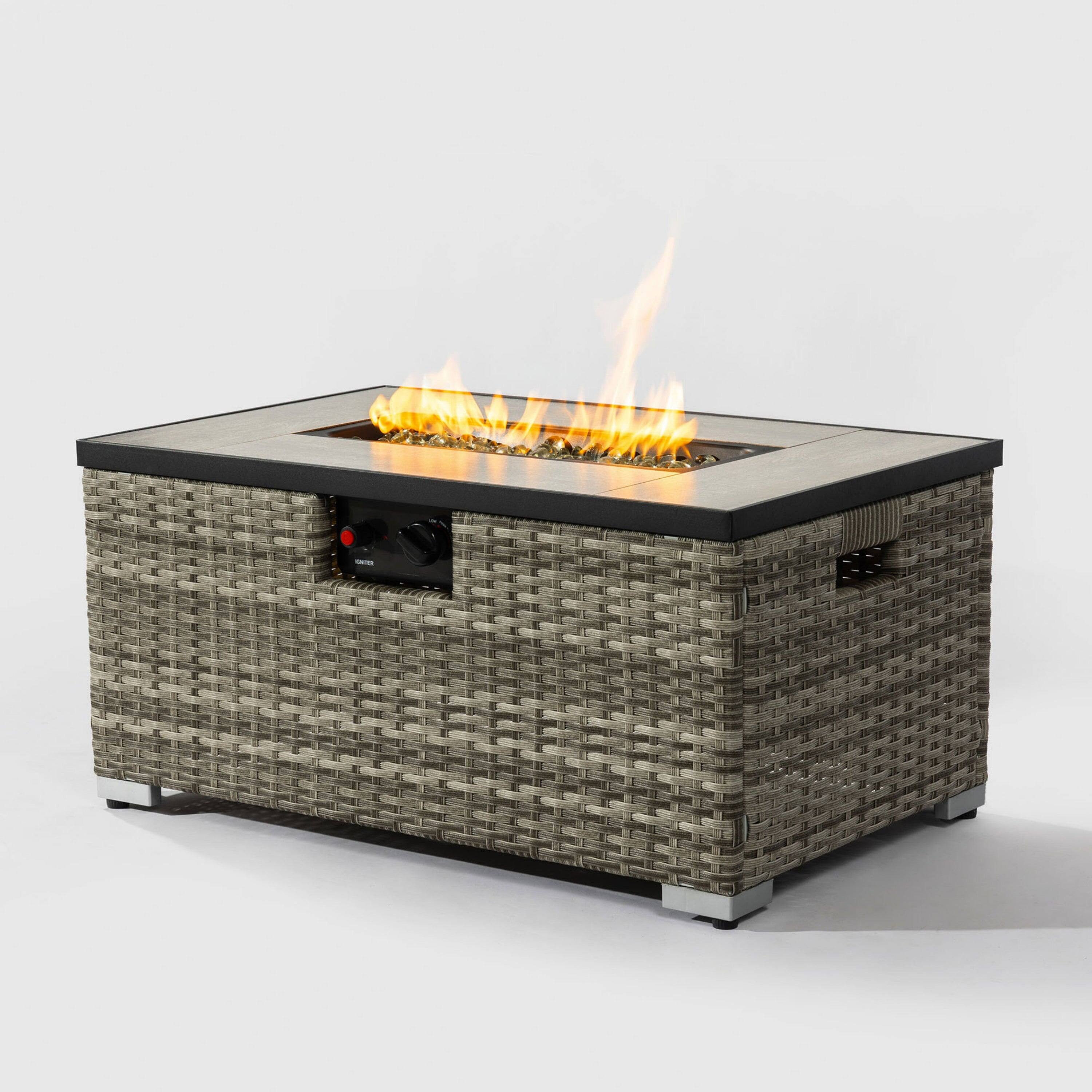 Alt View 10. Boyel Living - 32 Inch Rectangular Outdoor Propane Fire Pit Table with Tank Cover - Beige.