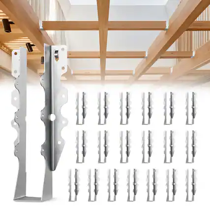 Front. VEVOR - 50 Pcs Joist Hanger, Inner Dimensions 1.57 x 1.50 x 7.83 inch / 40 x 38 x 199 mm, Rafter Hurricane Ties Joist Hangers - Silver.