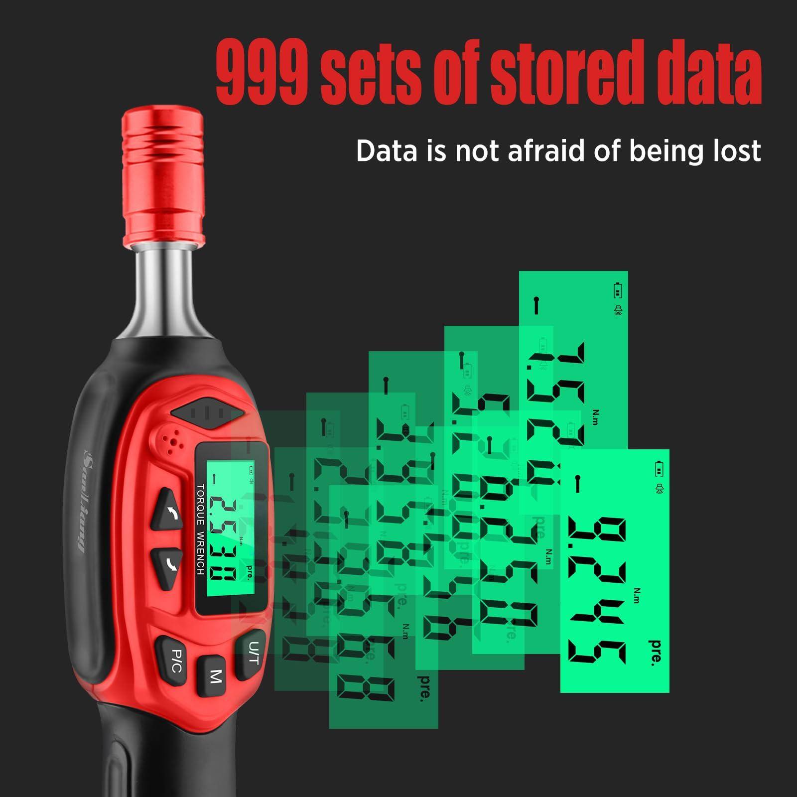 999 sets of stored data  
Data is not afraid of being lost  

Sanliang TORQUE WRENCH  
1 1 WN N.m N.m P/C U/T N.m pre. LG pre.