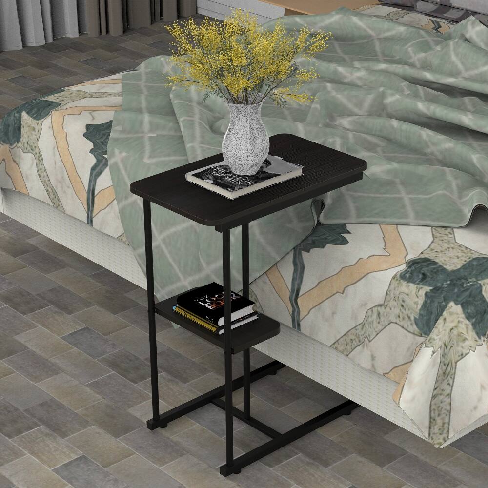 Alt View 2. Loheer - Loheer C Side Table with Storage Basket Portable Laptop Holder Snack Table Wood Look Accent Table - Black.