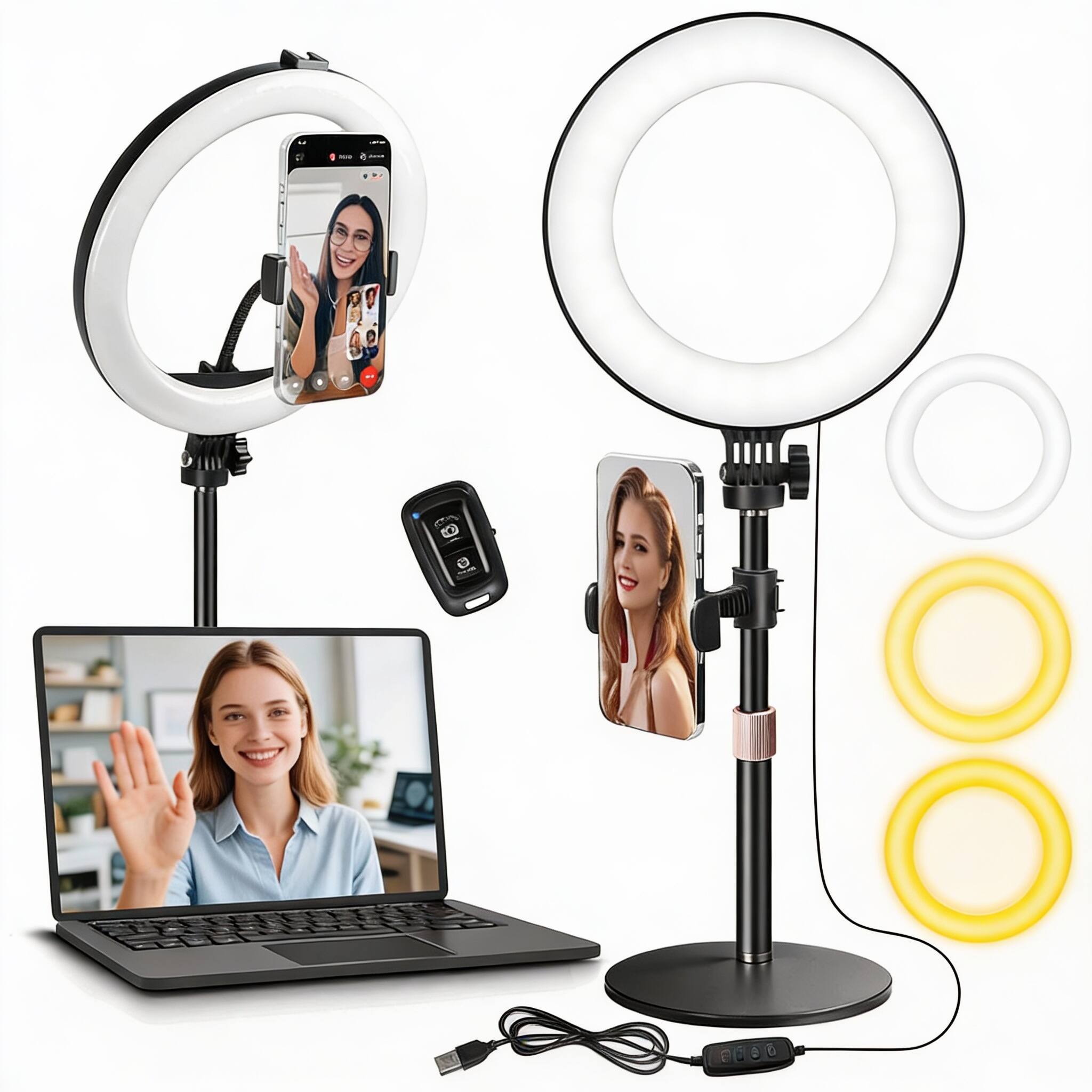 Back. OMOMMD - Desk Ring Light With Stand Desktop Led Circle Halo Phone Holder For Computer Zoom Meeting Laptop Conference... - Black.